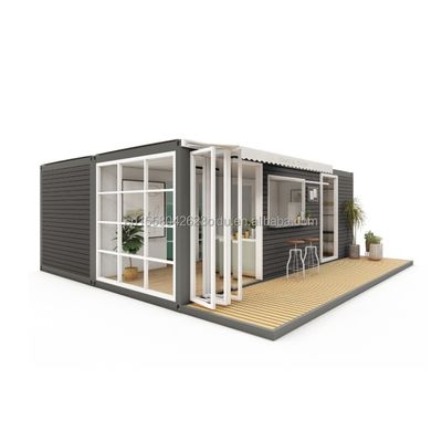 Casa de contenedores de dos dormitorios con estructura de tubos cuadrados de acero galvanizado y cocina sala de estar