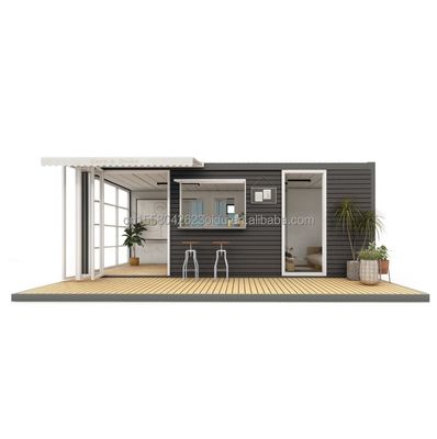 Casa de contenedores de dos dormitorios con estructura de tubos cuadrados de acero galvanizado y cocina sala de estar