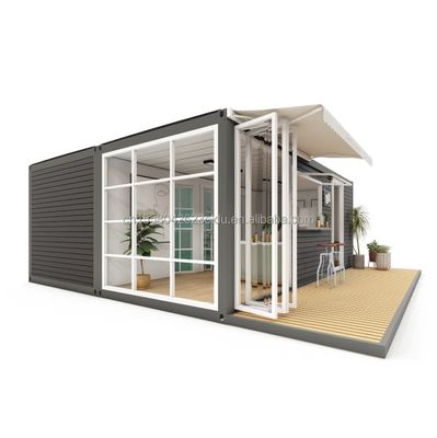 Casa de contenedores de dos dormitorios con estructura de tubos cuadrados de acero galvanizado y cocina sala de estar