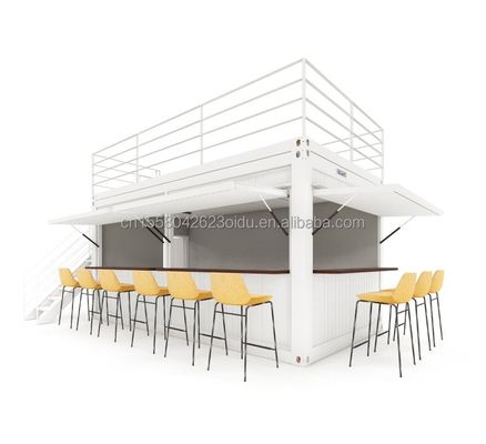 Casa de contenedores prefabricada de dos pisos para el centro comercial estilo Boba 50/75/100mm Panel de sandwich ondulado Pared y terraza de diseño moderno