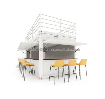 Casa de contenedores prefabricada de dos pisos para el centro comercial estilo Boba 50/75/100mm Panel de sandwich ondulado Pared y terraza de diseño moderno
