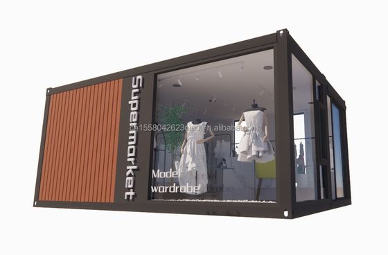 Contenedor galvanizado de acero flexible expandible Tienda móvil Showroom de ropa con ventanas de aleación de aluminio y diseño moderno