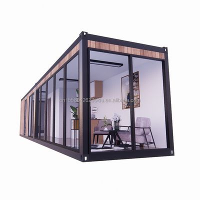 Alojamiento en hoteles de complejo hecho de tubos cuadrados de acero galvanizado y materiales de madera modernos en envases planos