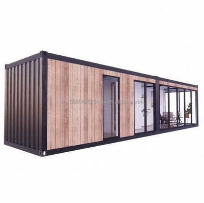 Alojamiento en hoteles de complejo hecho de tubos cuadrados de acero galvanizado y materiales de madera modernos en envases planos