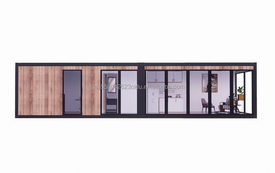 Alojamiento en hoteles de complejo hecho de tubos cuadrados de acero galvanizado y materiales de madera modernos en envases planos