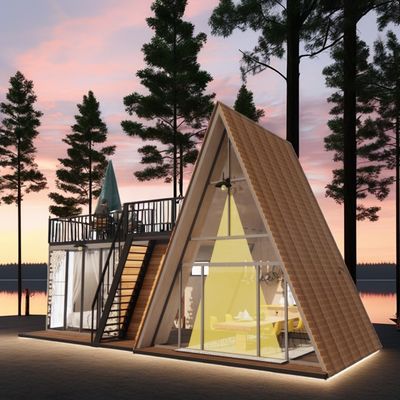 Color personalizado Estructura de acero modular Casa triangular 50/75/100mm Panel de sándwich de onda Casa de madera de diseño de lujo