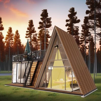 Color personalizado Estructura de acero modular Casa triangular 50/75/100mm Panel de sándwich de onda Casa de madera de diseño de lujo