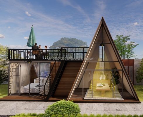 Color personalizado Estructura de acero modular Casa triangular 50/75/100mm Panel de sándwich de onda Casa de madera de diseño de lujo