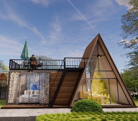 Color personalizado Estructura de acero modular Casa triangular 50/75/100mm Panel de sándwich de onda Casa de madera de diseño de lujo