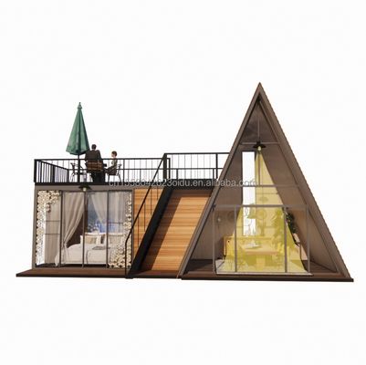 Color personalizado Estructura de acero modular Casa triangular 50/75/100mm Panel de sándwich de onda Casa de madera de diseño de lujo