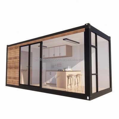 Tubos cuadrados de acero galvanizado Casa de contenedores de diseño moderno con jardín exterior de madera y restaurante independiente