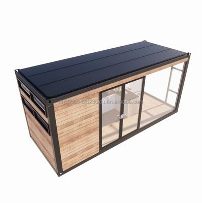 Tubos cuadrados de acero galvanizado Casa de contenedores de diseño moderno con jardín exterior de madera y restaurante independiente