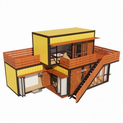 Tiendas comerciales de la calle Sala plegable Combinación con la renovación amarilla Viento industrial al aire libre Casa de contenedores de paquete plano