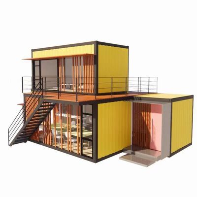 Tiendas comerciales de la calle Sala plegable Combinación con la renovación amarilla Viento industrial al aire libre Casa de contenedores de paquete plano