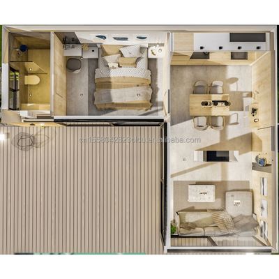 Estructura de acero Casa de madera Jardín Dormitorio Peinado de playa Características de la casa alojamiento Hotel 20 pies Casa de contenedores de madera