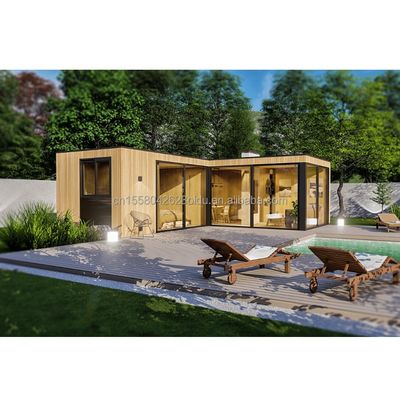 Estructura de acero Casa de madera Jardín Dormitorio Peinado de playa Características de la casa alojamiento Hotel 20 pies Casa de contenedores de madera