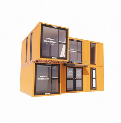 Casa de contenedores moderna de paredes de vidrio de dos pisos con panel de sándwich de onda de 50/75/100 mm furgoneta de acero plegable desmontable para oficina