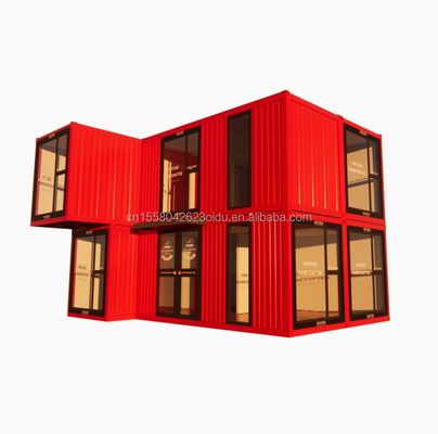Casa de contenedores moderna de paredes de vidrio de dos pisos con panel de sándwich de onda de 50/75/100 mm furgoneta de acero plegable desmontable para oficina