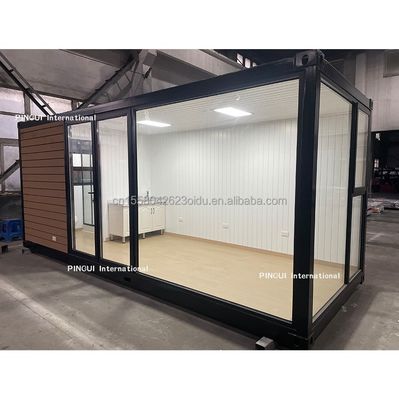 Casa prefabricada de acero galvanizado de 180 gramos de estructura de acero de 20 pies Casa de sol con jardín y diseño móvil de madera