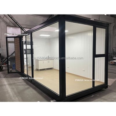 Casa prefabricada de acero galvanizado de 180 gramos de estructura de acero de 20 pies Casa de sol con jardín y diseño móvil de madera