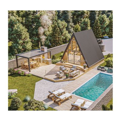 Estándar de la UE 20 pies Prefabricado Casa de contenedores de paquetes planos con acero galvanizado de curvatura 180g Sala triangular en marco de acero