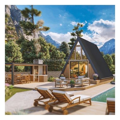 Estándar de la UE 20 pies Prefabricado Casa de contenedores de paquetes planos con acero galvanizado de curvatura 180g Sala triangular en marco de acero
