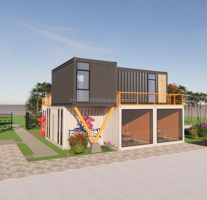 UE 20 pies Contenedor Combinación Hotel Casa de madera móvil Moderno estilo simple Acero galvanizado Doblaje 180g Marco de acero
