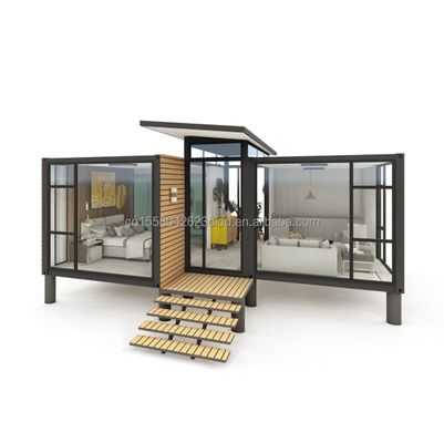 Diseño moderno Contenedor de jardín Estructura de acero Casa de madera Vivienda familiar Ventana de aleación de aluminio Ventanas