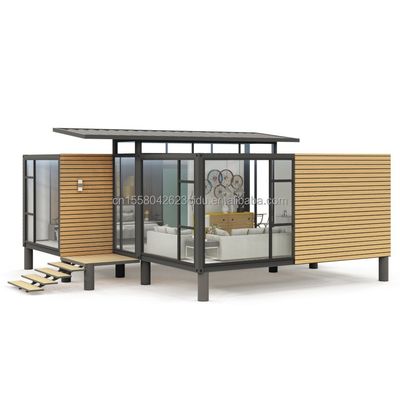 Diseño moderno Contenedor de jardín Estructura de acero Casa de madera Vivienda familiar Ventana de aleación de aluminio Ventanas