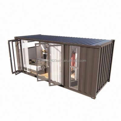 Puerta plegable de vidrio grande y ventanas de aleación de aluminio en contenedor prefabricado de 20 pies apartamento único para vivienda móvil
