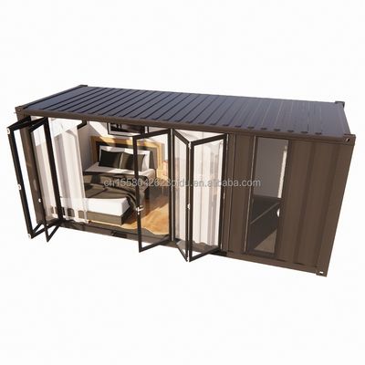 Puerta plegable de vidrio grande y ventanas de aleación de aluminio en contenedor prefabricado de 20 pies apartamento único para vivienda móvil