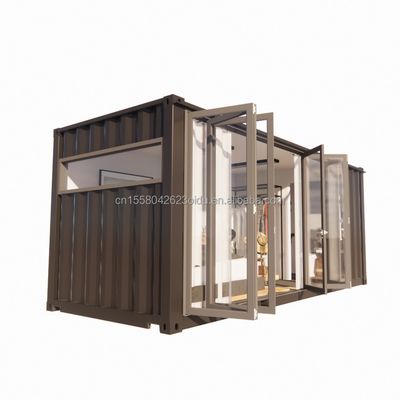 Puerta plegable de vidrio grande y ventanas de aleación de aluminio en contenedor prefabricado de 20 pies apartamento único para vivienda móvil