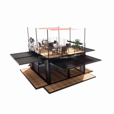 Tienda 20ft Parque de barbacoa Contenedor de montaje móvil portátil Bar de café Casa de madera con 50/75/100mm de onda paneles de sándwich paredes