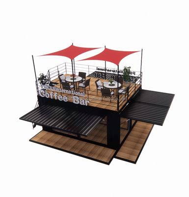 Tienda 20ft Parque de barbacoa Contenedor de montaje móvil portátil Bar de café Casa de madera con 50/75/100mm de onda paneles de sándwich paredes