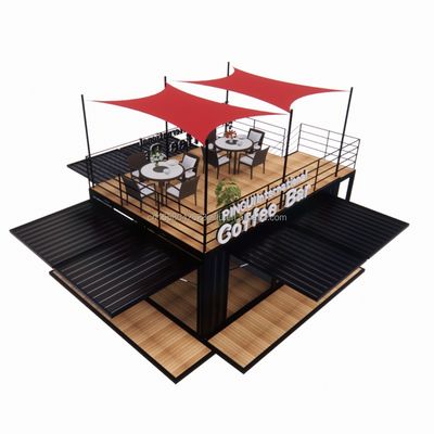 Tienda 20ft Parque de barbacoa Contenedor de montaje móvil portátil Bar de café Casa de madera con 50/75/100mm de onda paneles de sándwich paredes