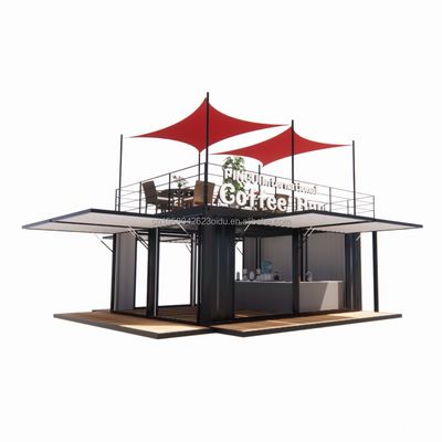 Tienda 20ft Parque de barbacoa Contenedor de montaje móvil portátil Bar de café Casa de madera con 50/75/100mm de onda paneles de sándwich paredes