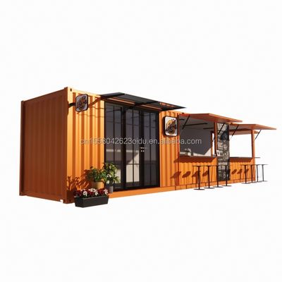 Tienda de contenedores pop-up de la calle Casa prefabricada Contenedor de café 40 pies 20 pies con tubos cuadrados de acero galvanizado