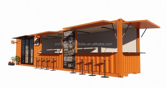 Tienda de contenedores pop-up de la calle Casa prefabricada Contenedor de café 40 pies 20 pies con tubos cuadrados de acero galvanizado