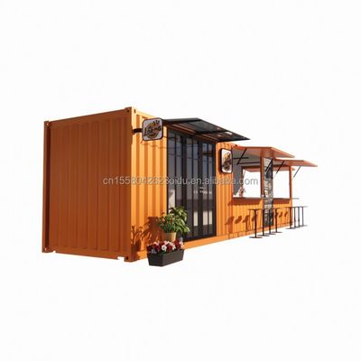 Tienda de contenedores pop-up de la calle Casa prefabricada Contenedor de café 40 pies 20 pies con tubos cuadrados de acero galvanizado