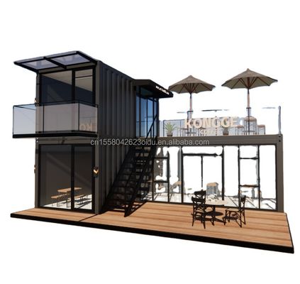 Contenedor de acero galvanizado de flexión Tienda de café 40 pies Casa prefabricada Diseño de edificio para hotel de marco de acero