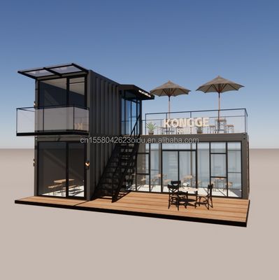 Contenedor de acero galvanizado de flexión Tienda de café 40 pies Casa prefabricada Diseño de edificio para hotel de marco de acero