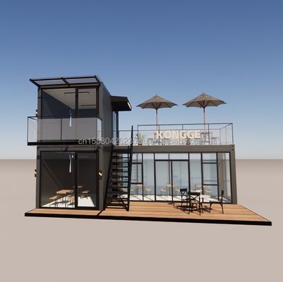Contenedor de acero galvanizado de flexión Tienda de café 40 pies Casa prefabricada Diseño de edificio para hotel de marco de acero