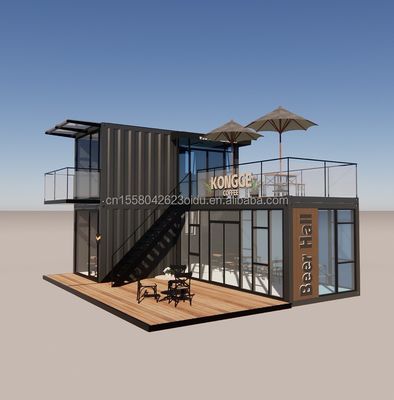 Contenedor de acero galvanizado de flexión Tienda de café 40 pies Casa prefabricada Diseño de edificio para hotel de marco de acero