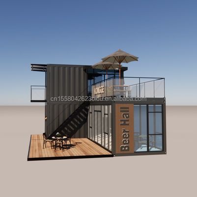 Contenedor de acero galvanizado de flexión Tienda de café 40 pies Casa prefabricada Diseño de edificio para hotel de marco de acero