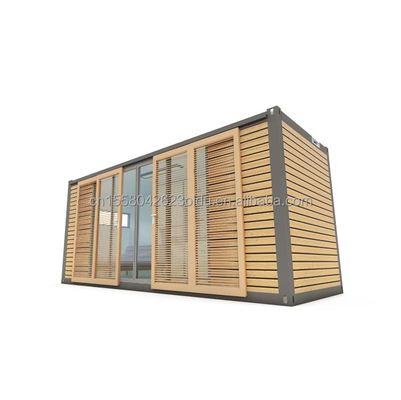 Alojamiento hotelero Casa de oficinas prefabricada de contenedores de 20 pies con puerta corredera de madera y ventanas de aleación de aluminio