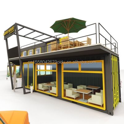 Restaurante al aire libre Café Bar Container House 40FT Diseño moderno con tubos cuadrados de acero galvanizado