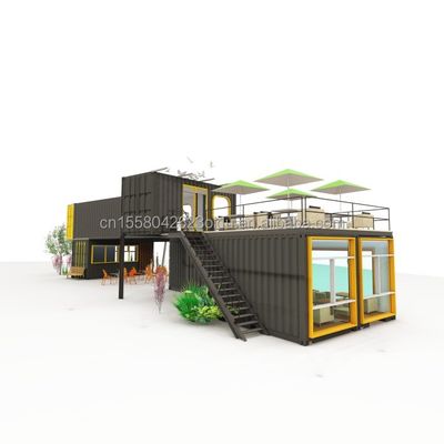 Restaurante al aire libre Café Bar Container House 40FT Diseño moderno con tubos cuadrados de acero galvanizado