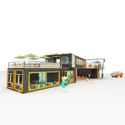 Restaurante al aire libre Café Bar Container House 40FT Diseño moderno con tubos cuadrados de acero galvanizado