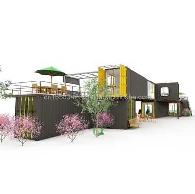 Restaurante al aire libre Café Bar Container House 40FT Diseño moderno con tubos cuadrados de acero galvanizado