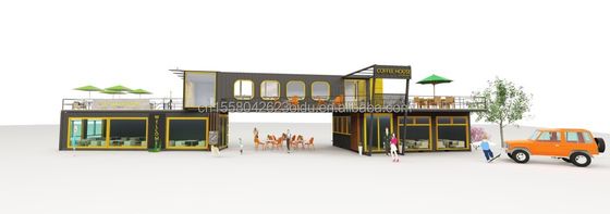 Restaurante al aire libre Café Bar Container House 40FT Diseño moderno con tubos cuadrados de acero galvanizado
